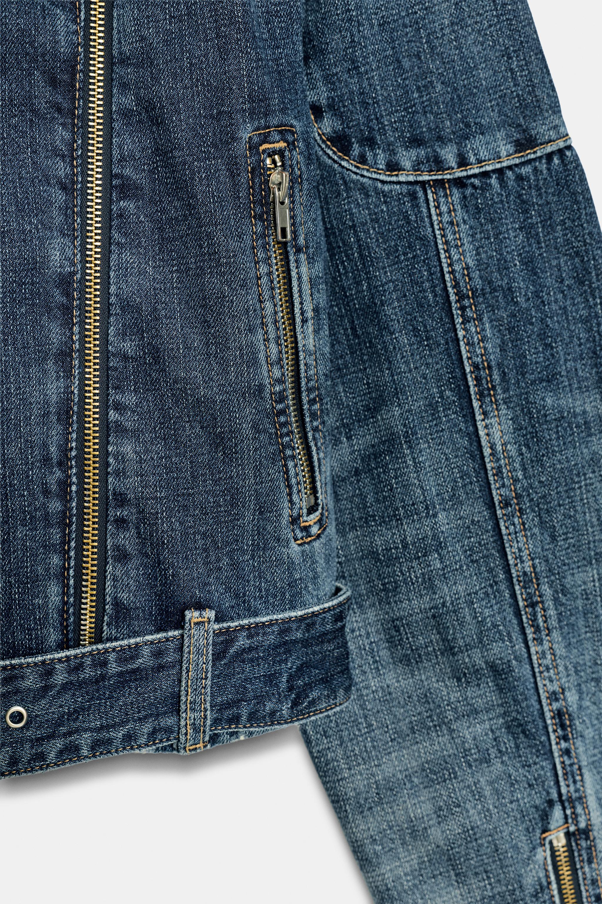 BLOUSON BIKER DENIM TRF CEINTURE